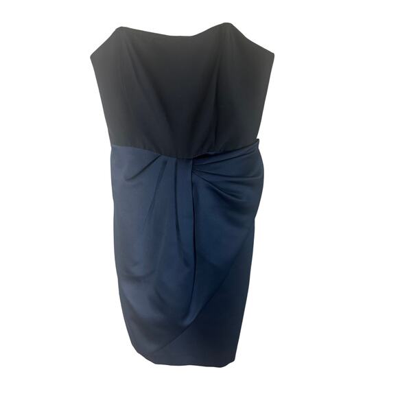 NWT Halston Women's Draped Cocktail Dress M Spaghetti Strap Two-Tone Black Navy - Picture 7 of 16